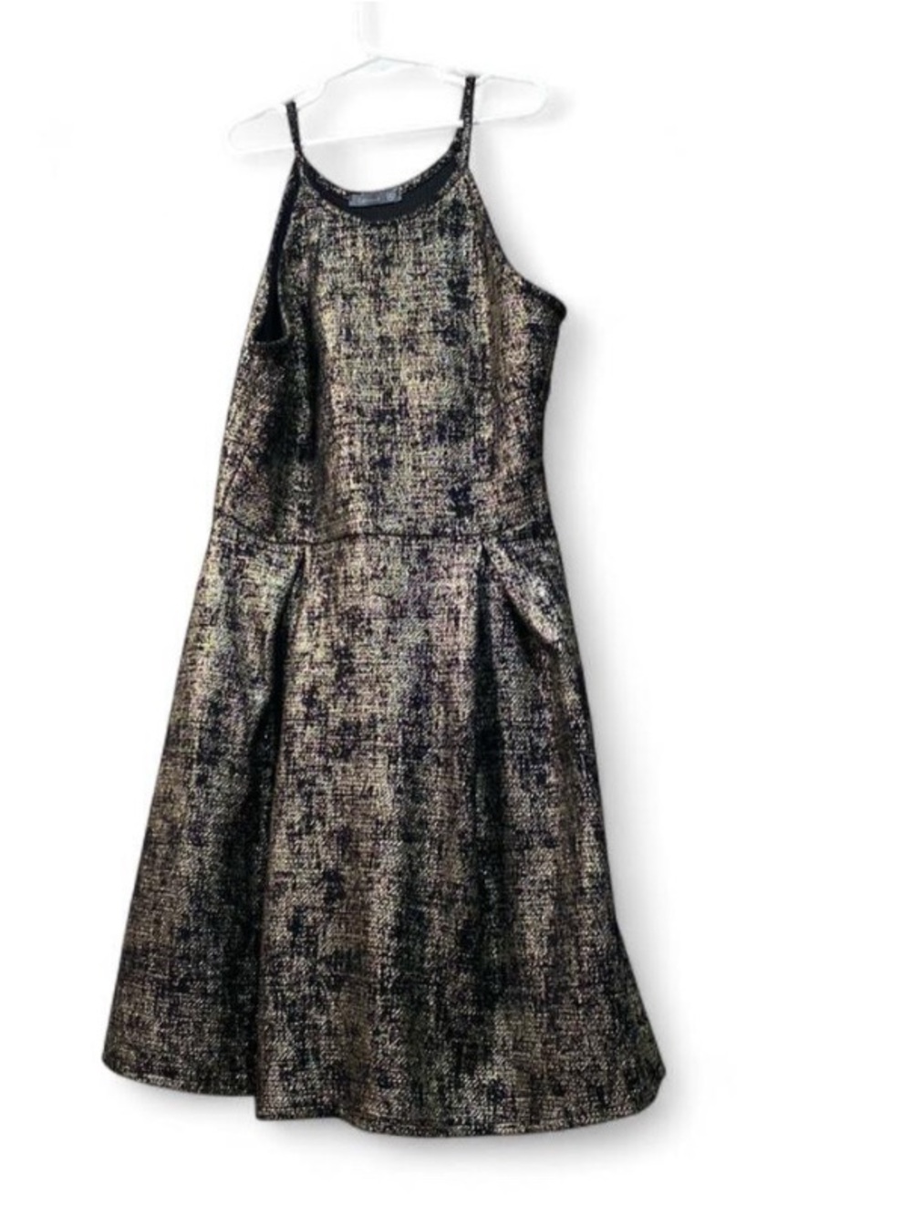 Soprano Black Gold Metallic Fit & Flare Party Dress